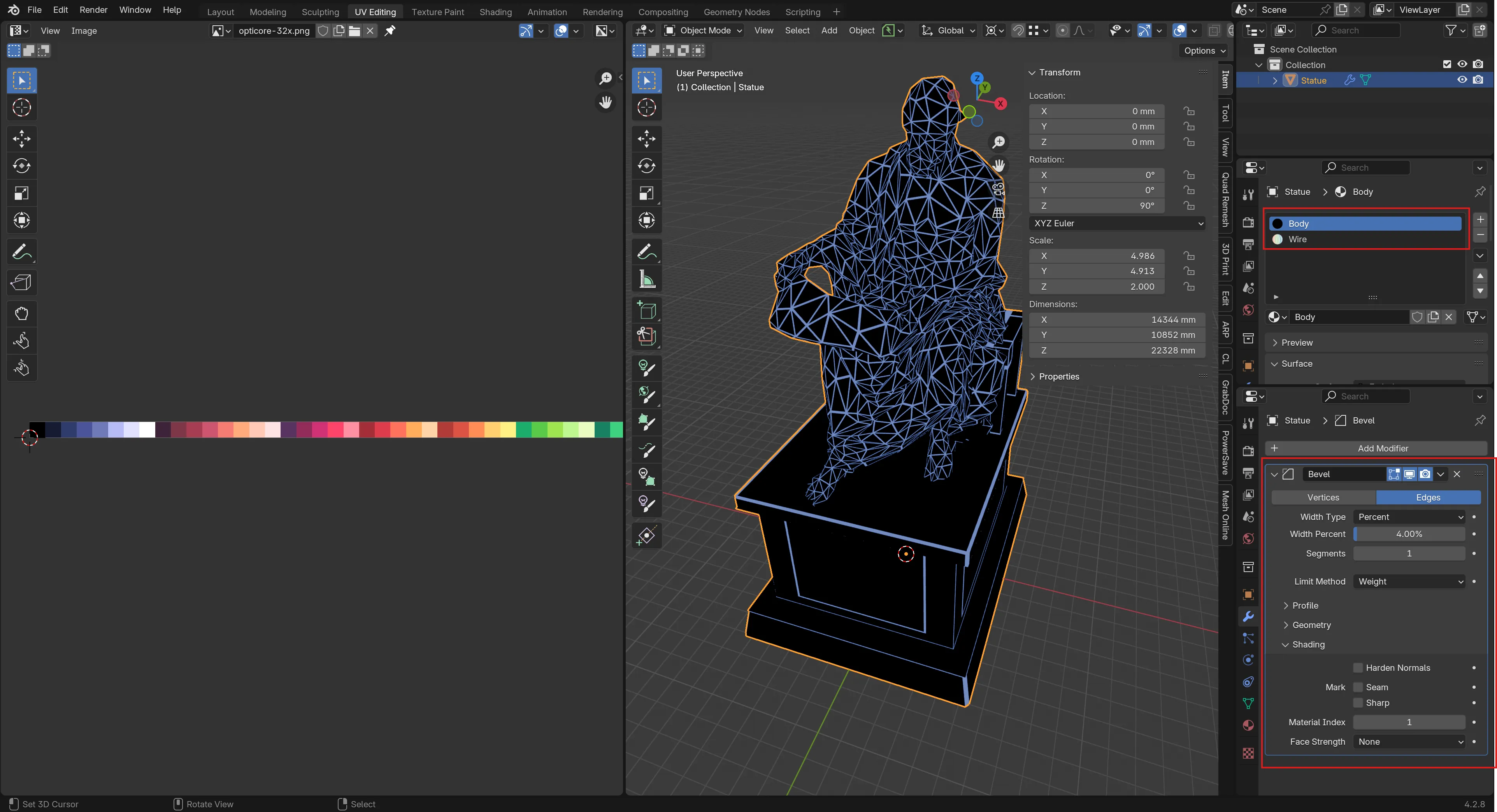 Blender material and modifier setup
